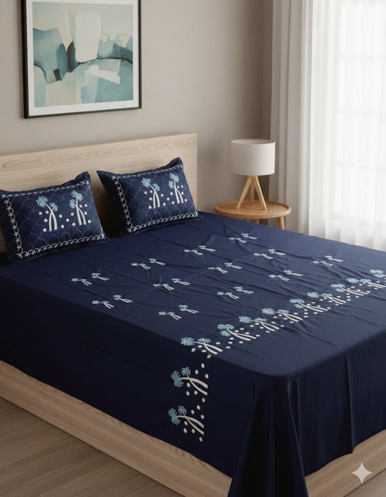 Embroidered Bedsheet Set with 2 Quilted Pillow Covers (108 × 108)