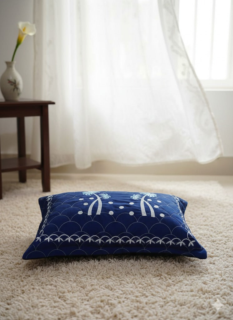 Embroidered Bedsheet Set with 2 Quilted Pillow Covers (108 × 108)