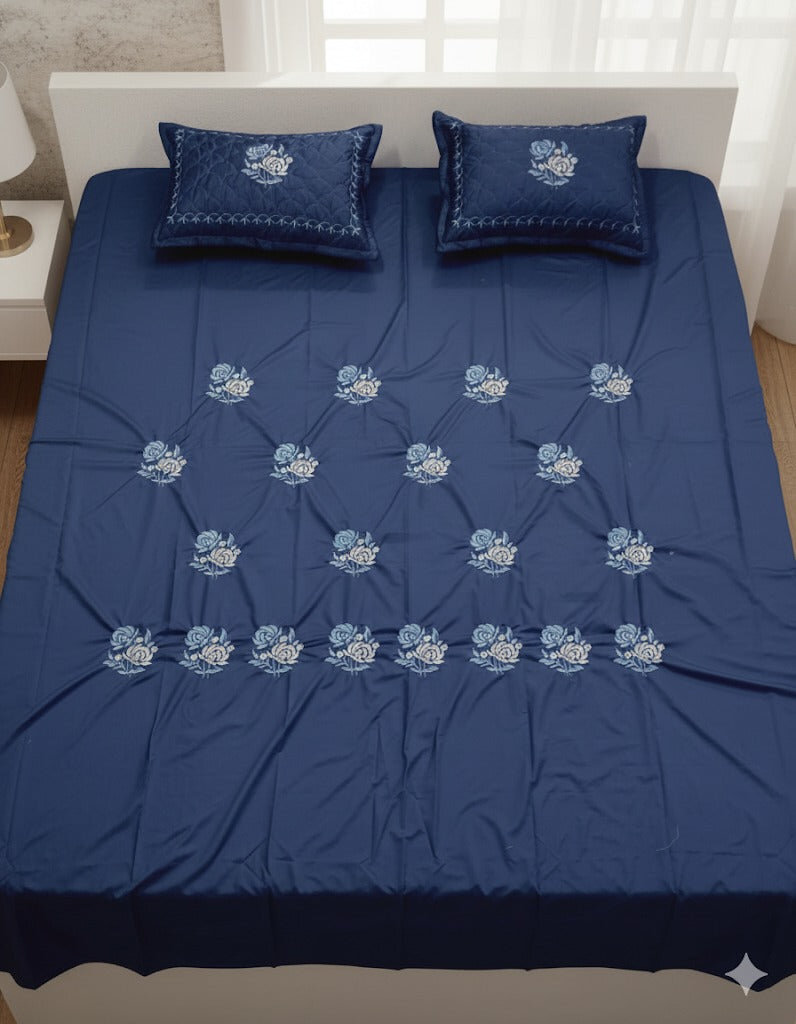 Embroidered Bedsheet Set with 2 Quilted Pillow Covers (108 × 108)