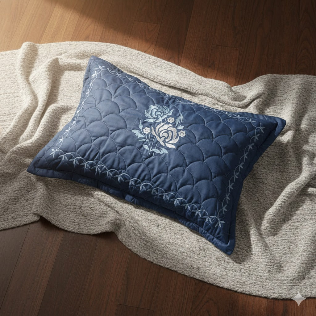 Embroidered Bedsheet Set with 2 Quilted Pillow Covers (108 × 108)