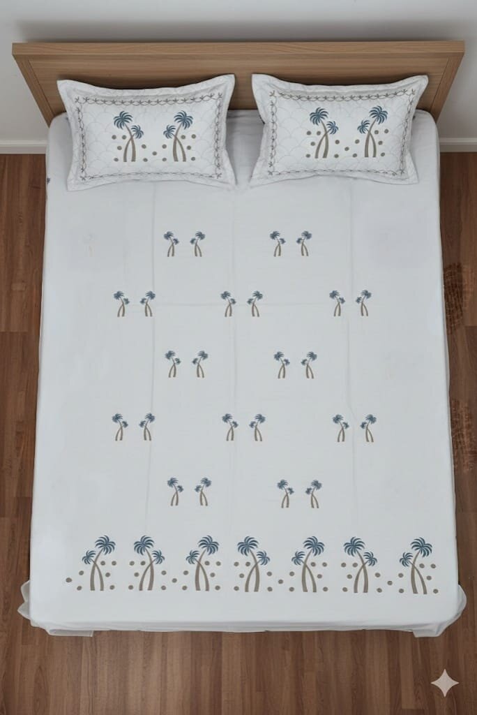 Embroidered Bedsheet Set with 2 Quilted Pillow Covers (108 × 108)