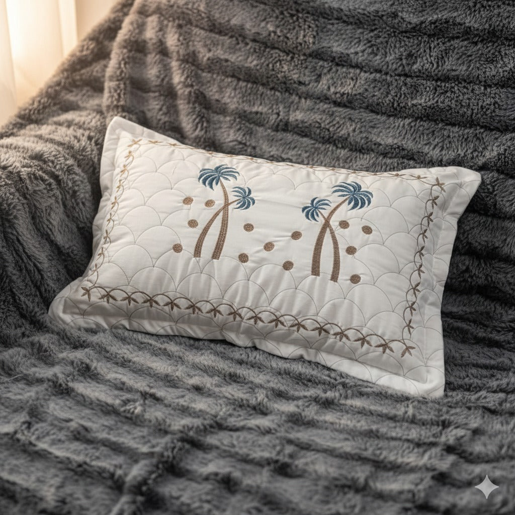 Embroidered Bedsheet Set with 2 Quilted Pillow Covers (108 × 108)
