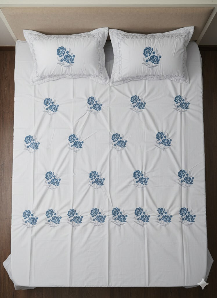 Embroidered Bedsheet Set with 2 Quilted Pillow Covers (108 × 108)