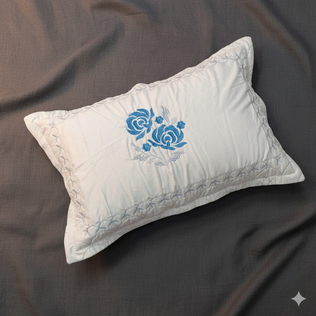 Embroidered Bedsheet Set with 2 Quilted Pillow Covers (108 × 108)