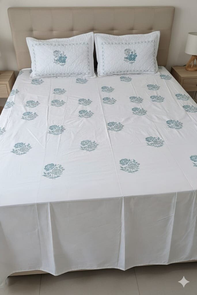 Embroidered Bedsheet Set with 2 Quilted Pillow Covers (108 × 108)