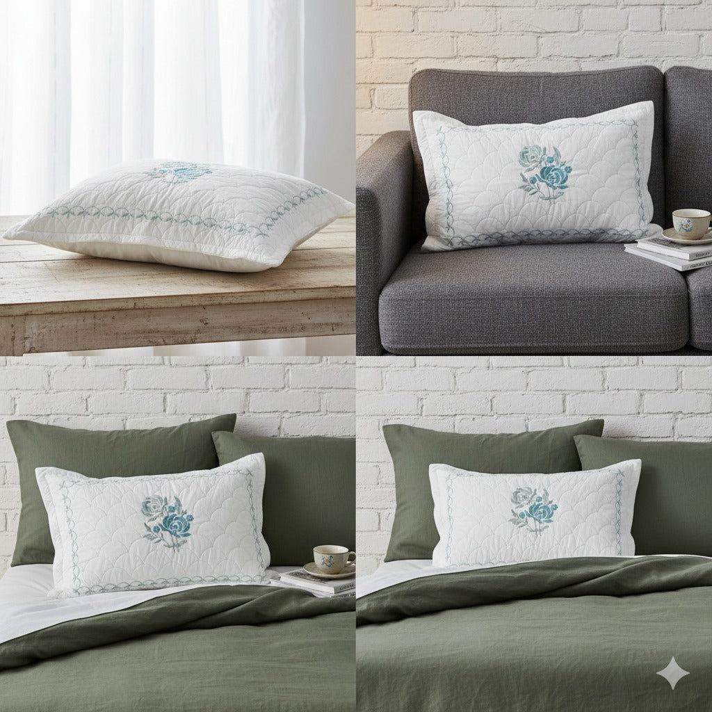 Embroidered Bedsheet Set with 2 Quilted Pillow Covers (108 × 108)