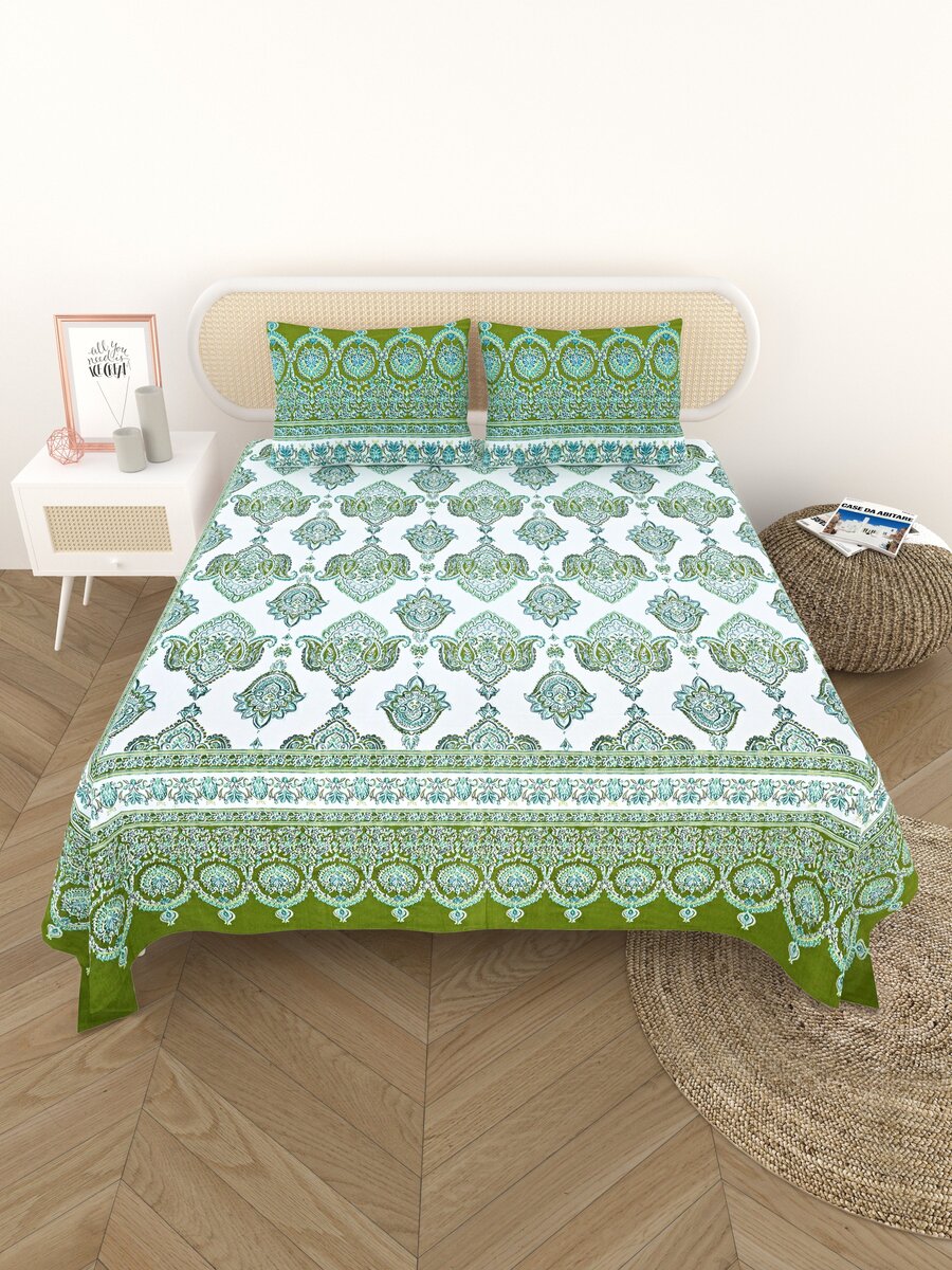 Cotton Printed Bedsheet with 2 Pillow Covers - (108 x 108 Inch)