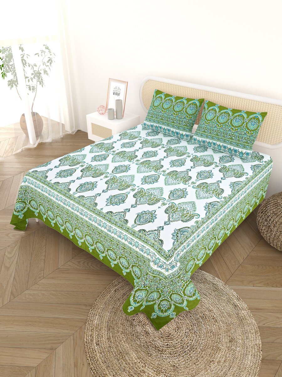 Cotton Printed Bedsheet with 2 Pillow Covers - (108 x 108 Inch)