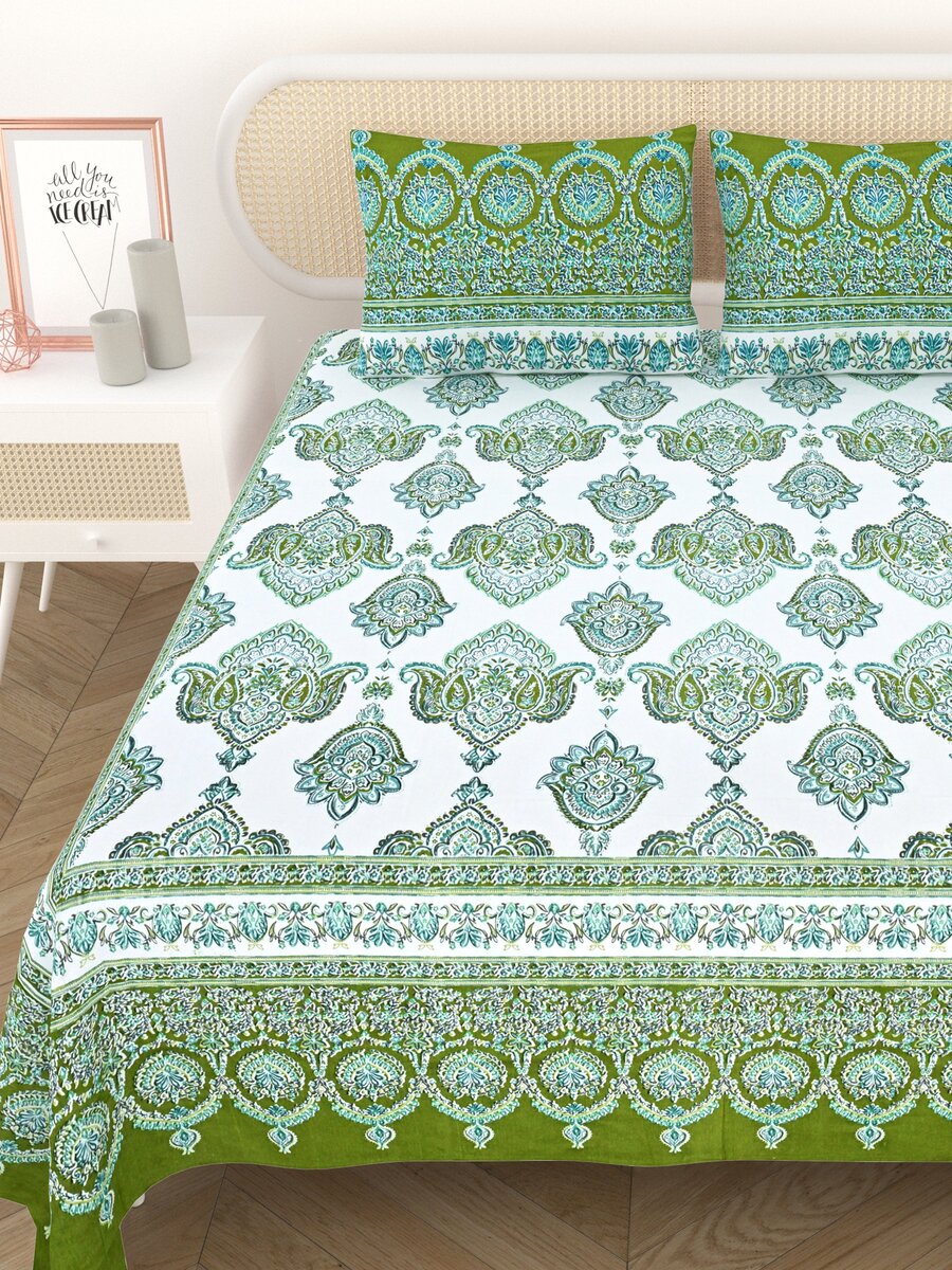 Cotton Printed Bedsheet with 2 Pillow Covers - (108 x 108 Inch)