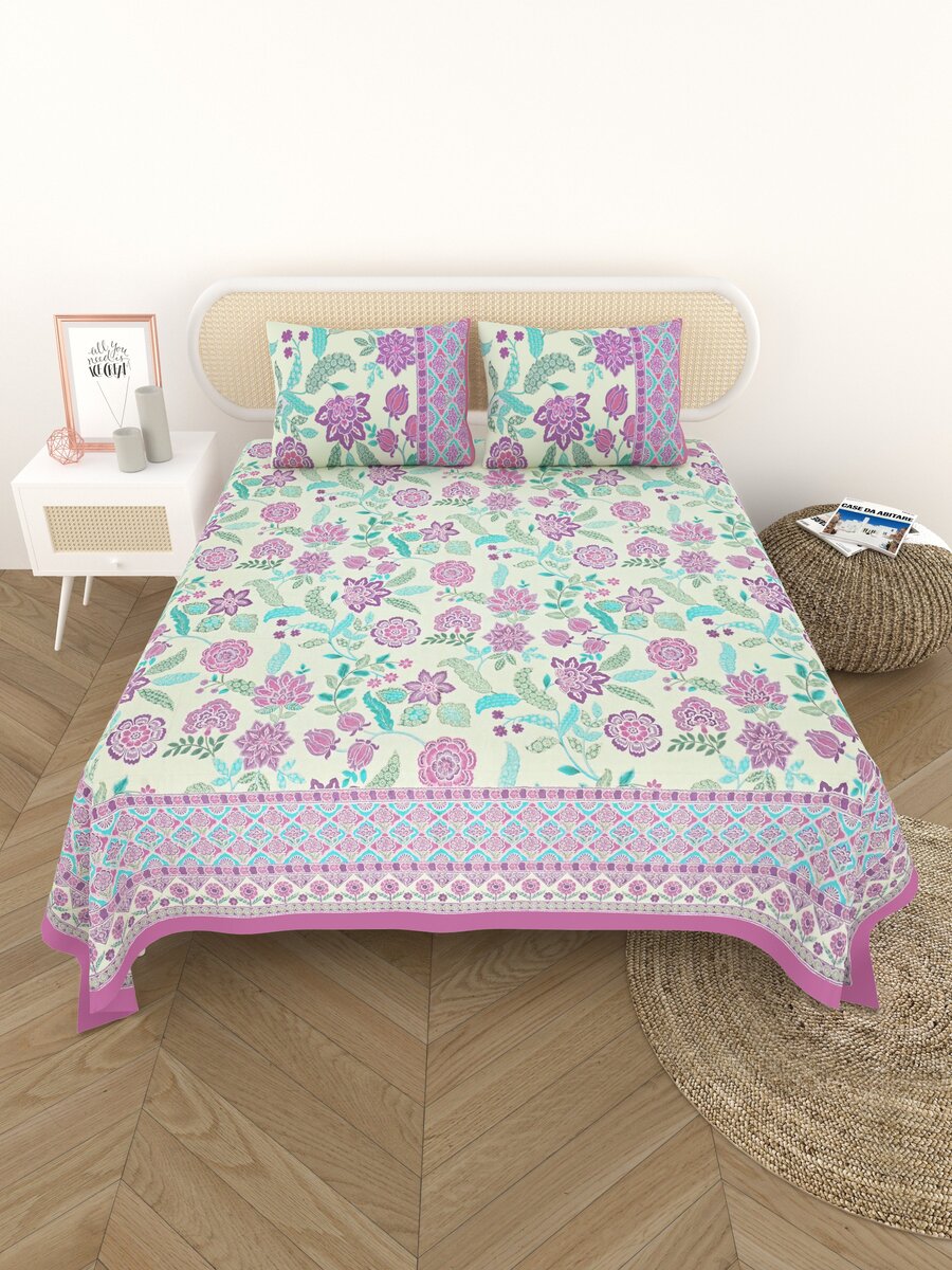 Cotton Printed Bedsheet with 2 Pillow Covers - (108 x 108 Inch)