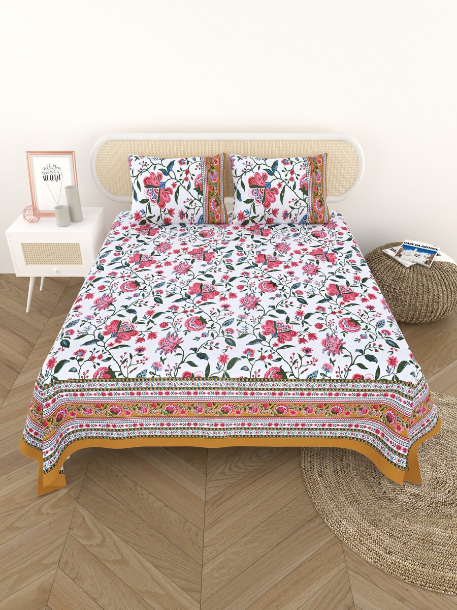 Cotton Printed Bedsheet with 2 Pillow Covers - (108 x 108 Inch)