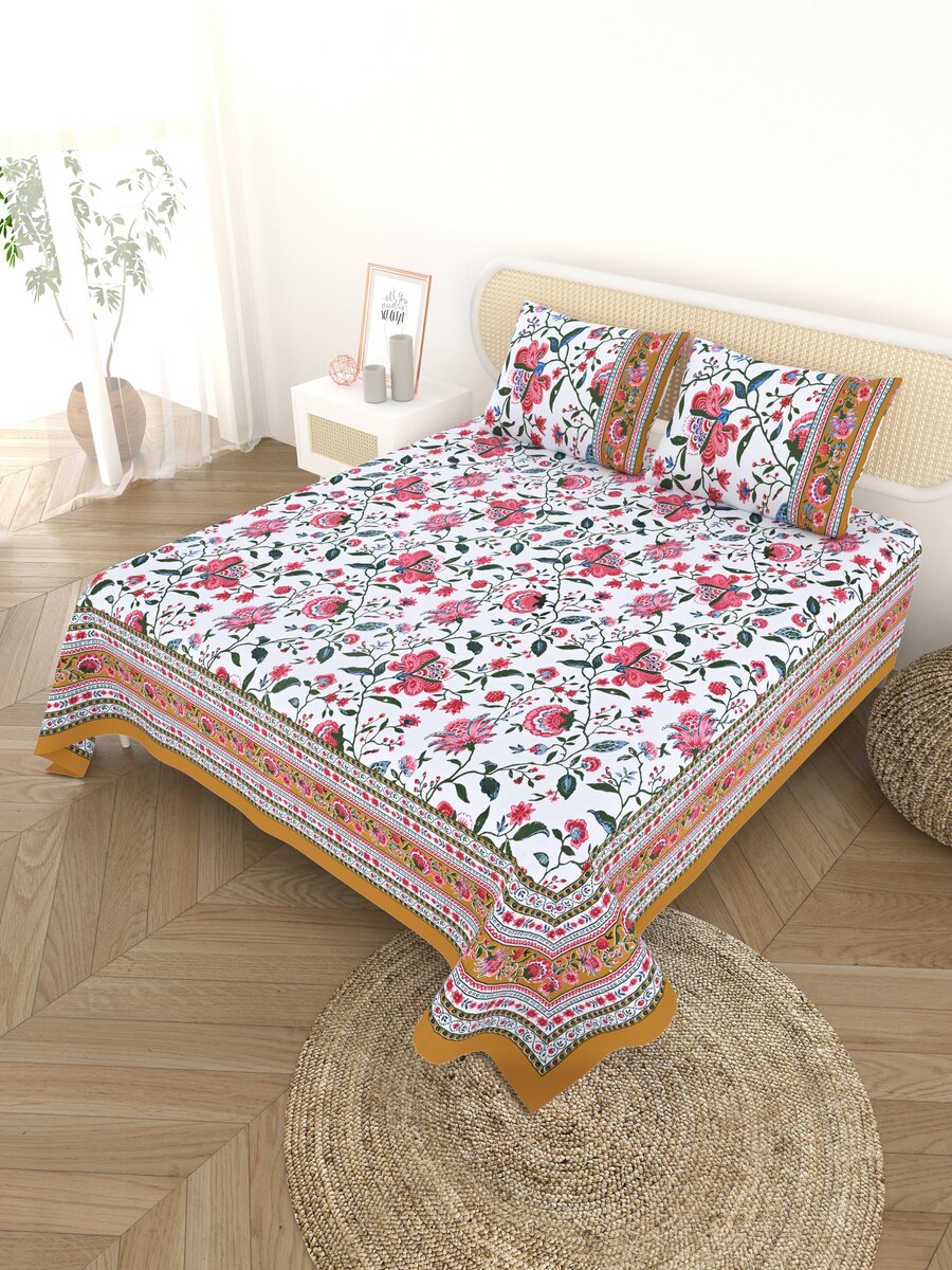 Cotton Printed Bedsheet with 2 Pillow Covers - (108 x 108 Inch)