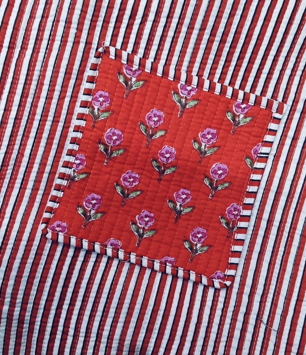 Handblock Printed Quilted Tote Bag with concealed zip ( 17x18x 6 inches)