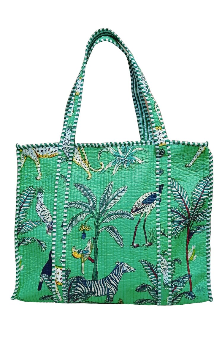 Handblock Printed Quilted Tote Bag with concealed zip ( 17x18x 6 inches)