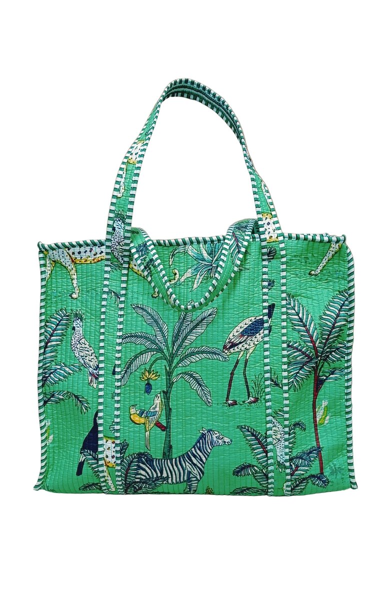 Handblock Printed Quilted Tote Bag with concealed zip ( 17x18x 6 inches)