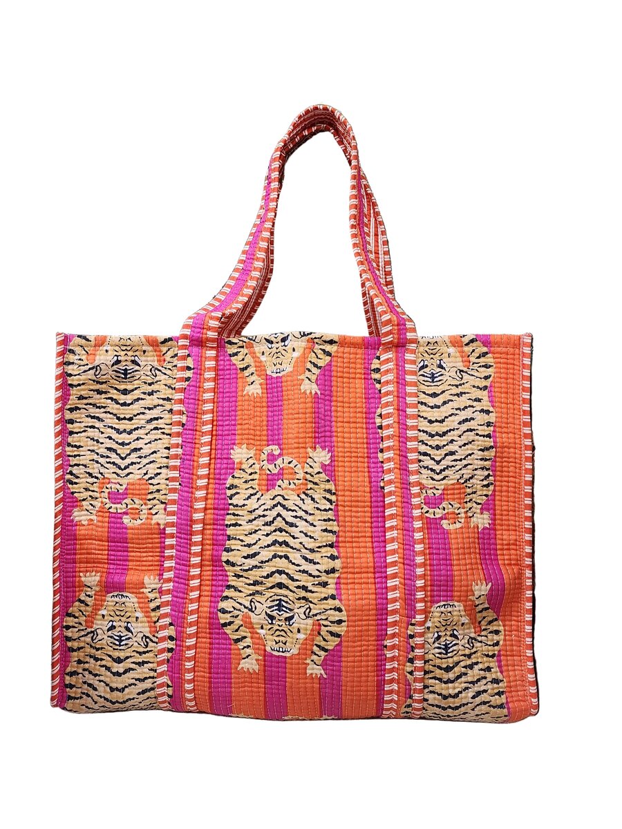 Handblock Printed Quilted Tote Bag without zip/button 17x18x 6 inches