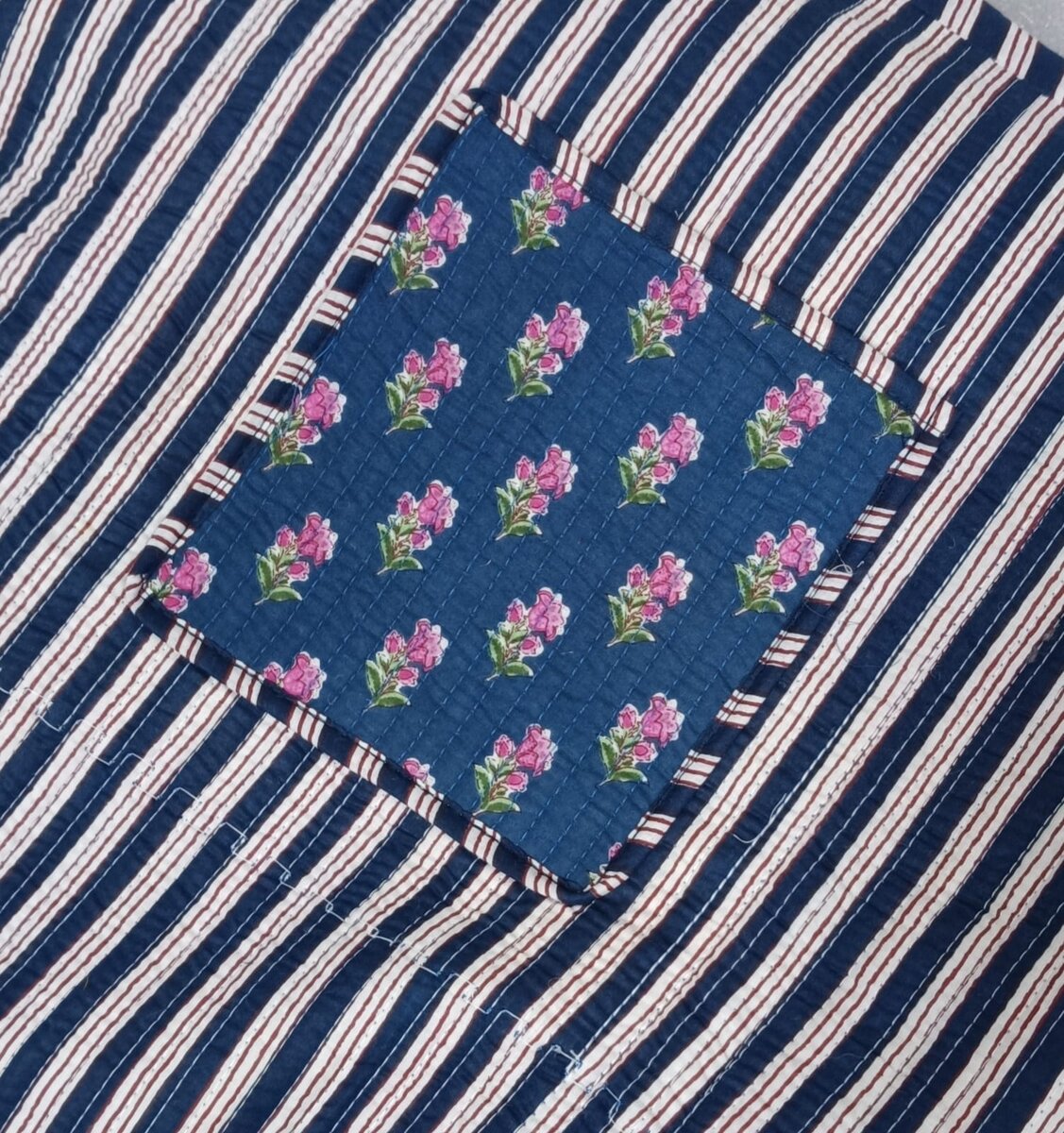 Handblock Printed Quilted Tote Bag without zip/button 17x18x 6 inches