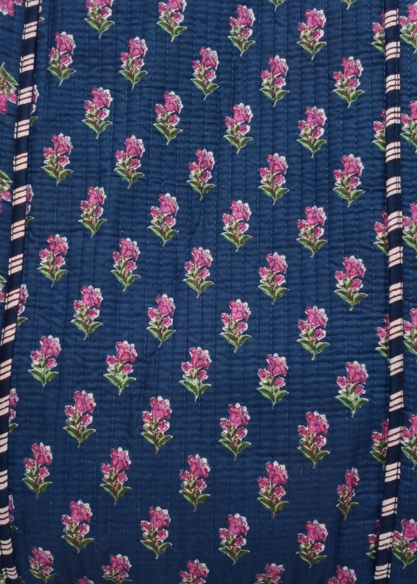 Handblock Printed Quilted Tote Bag without zip/button 17x18x 6 inches