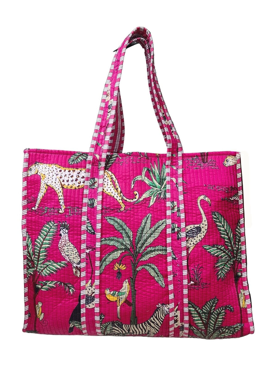 Handblock Printed Quilted Tote Bag without zip/button 17x18x 6 inches