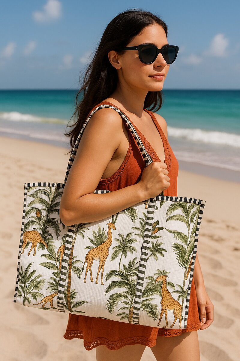 Handblock Printed Quilted Tote Bag without zip/button 17x18x 6 inches