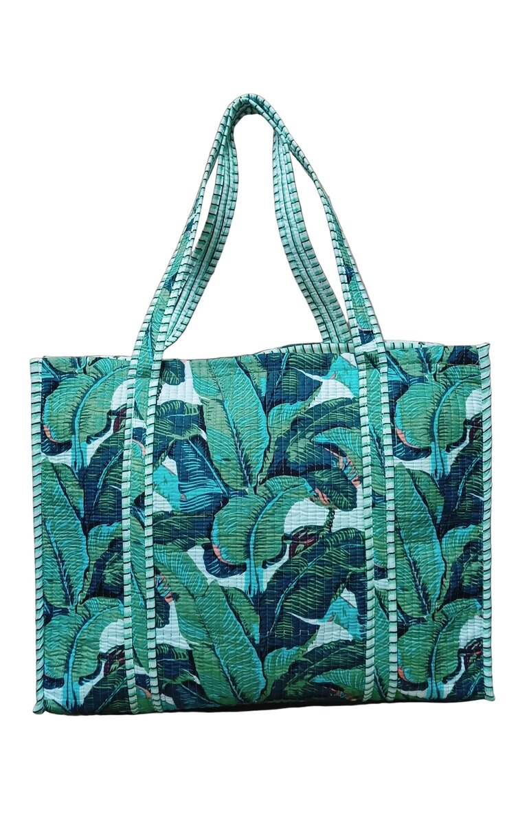 Handblock Printed Quilted Tote Bag without zip/button 17x18x 6 inches