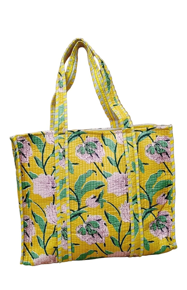 Handblock Printed Quilted Tote Bag without zip/button 17x18x 6 inches