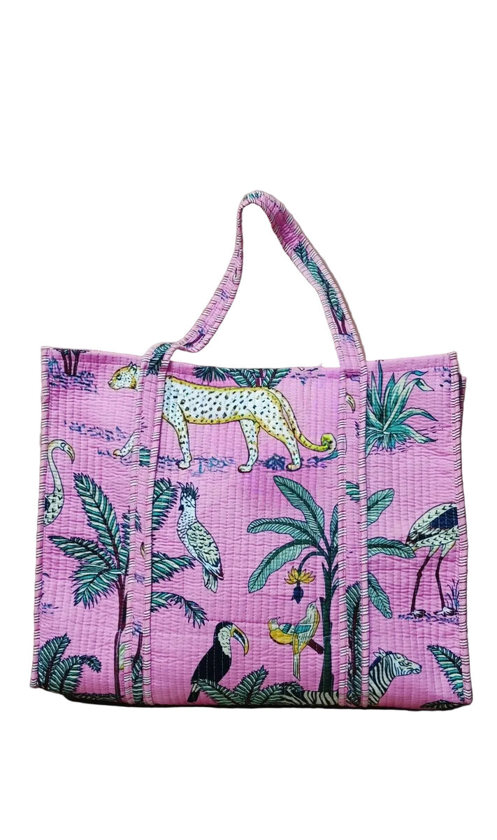 Handblock Printed Quilted Tote Bag without zip/button 17x18x 6 inches