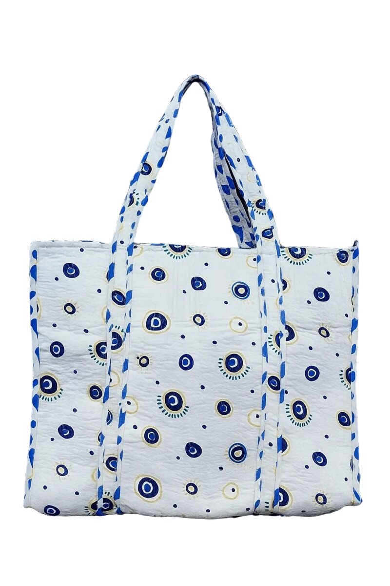 Handblock Printed Quilted Tote Bag without zip/button 17x18x 6 inches