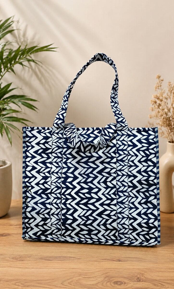 Structured Tote Bag without zip - 100% cotton Handblock printed 17x18x6 inches