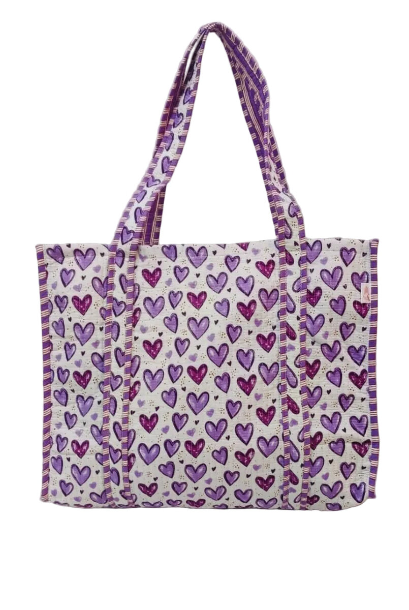 Handblock Printed Quilted Tote Bag without zip/button 17x18x 6 inches
