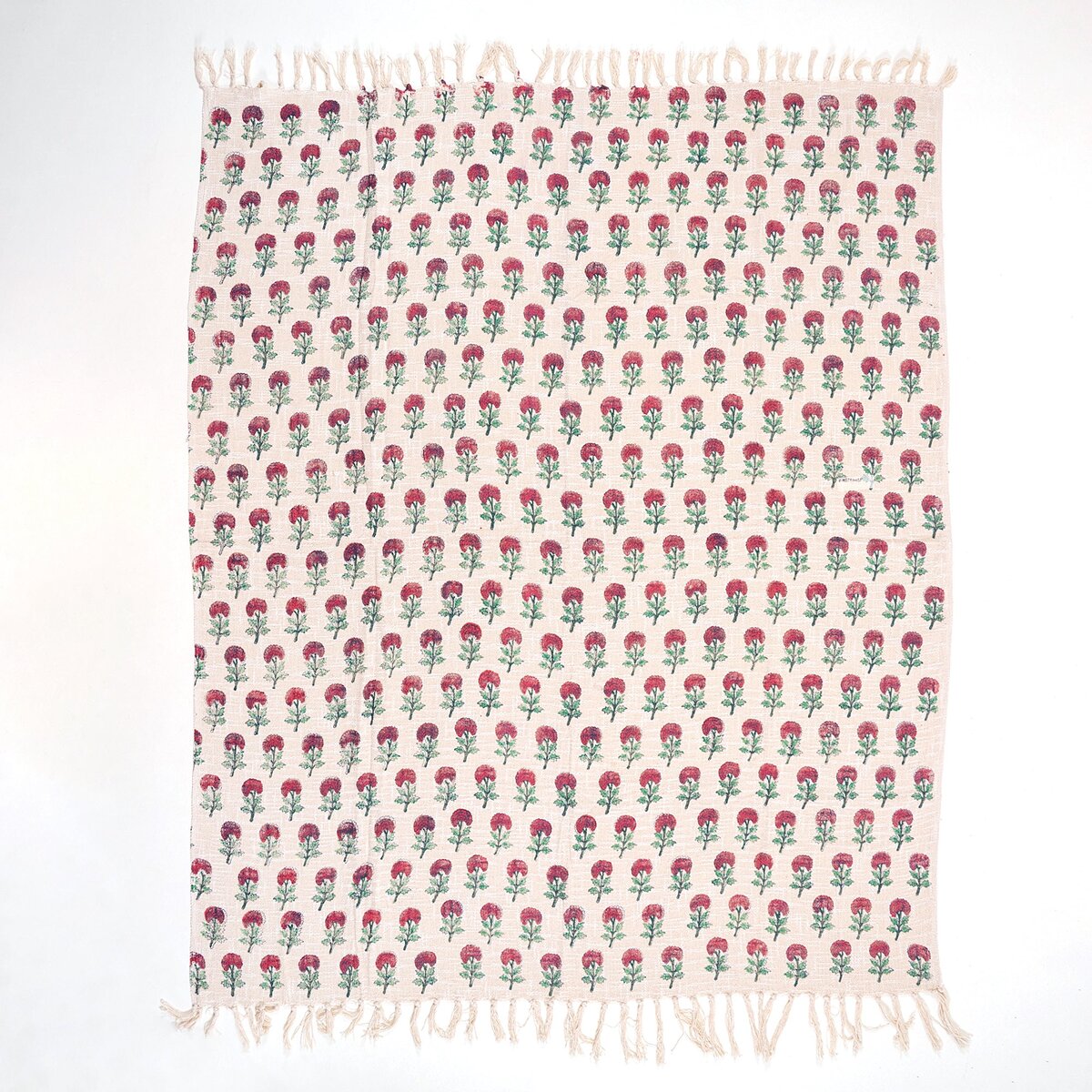 Red Rose Floral Print Pure Cotton Hand Block Throw Blankets For Home Decor