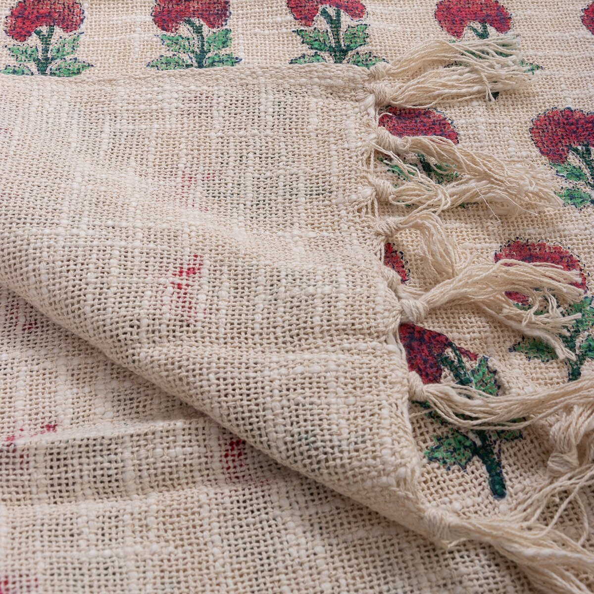 Red Rose Floral Print Pure Cotton Hand Block Throw Blankets For Home Decor