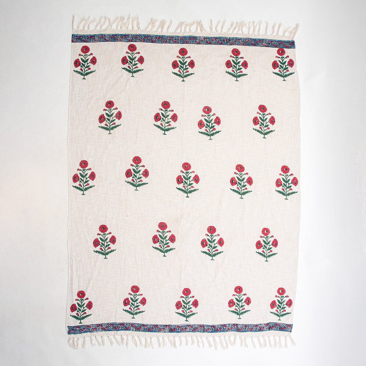 Maroon Marigold Floral Decor Cotton Block Print Throw Blanket