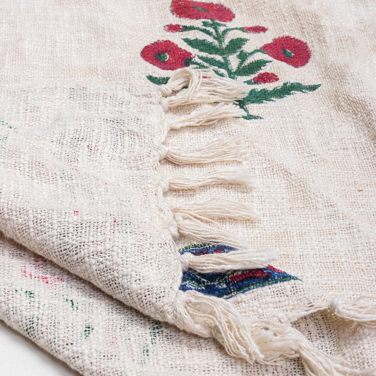 Maroon Marigold Floral Decor Cotton Block Print Throw Blanket