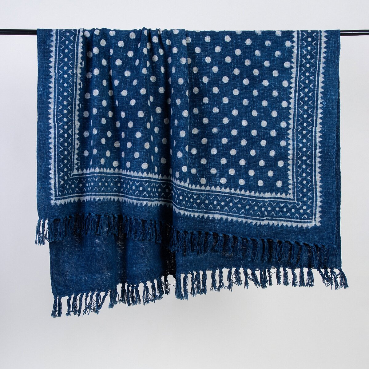 Blue Hand Block Polka Dots Print Cotton Throws for Sofas and Home Decor