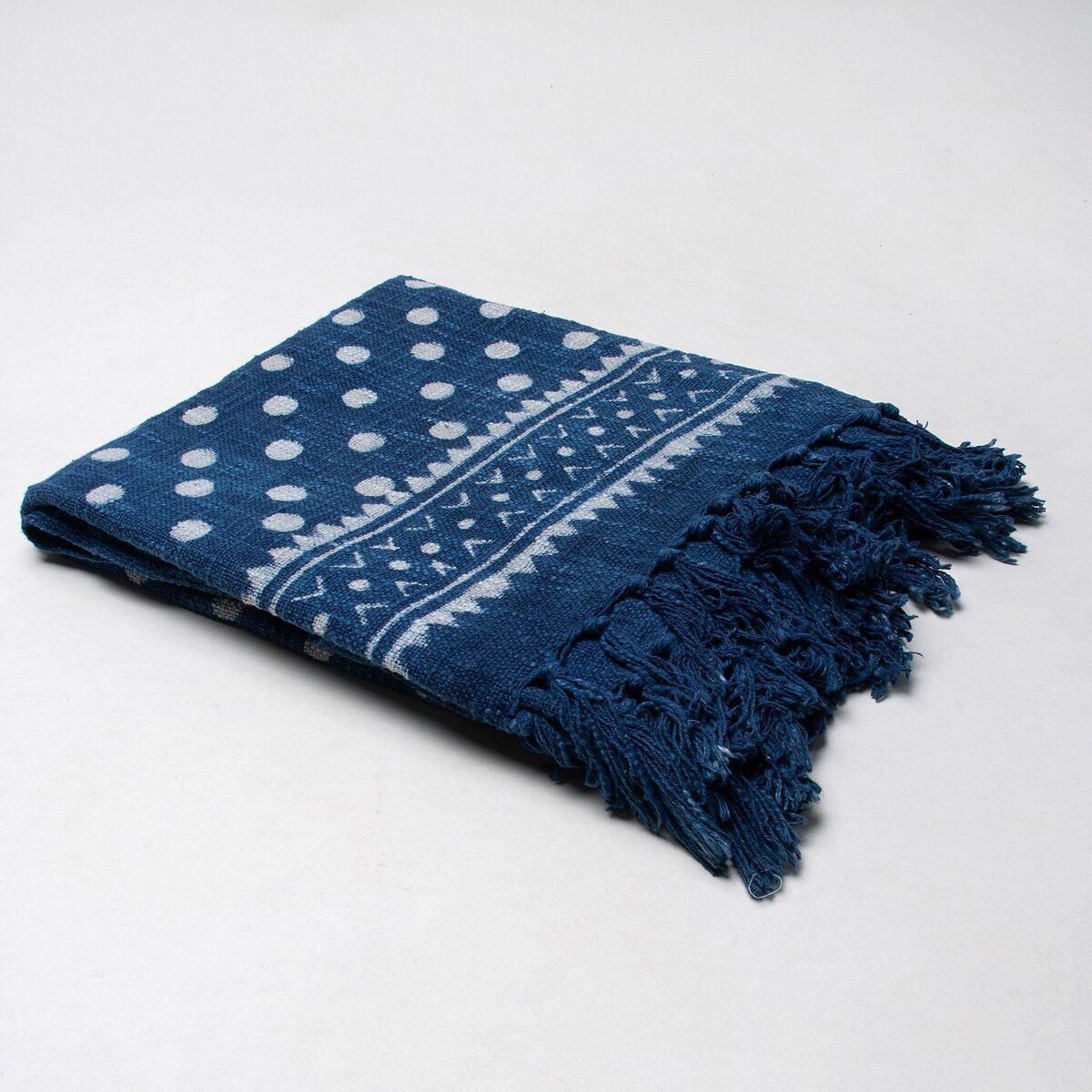 Blue Hand Block Polka Dots Print Cotton Throws for Sofas and Home Decor