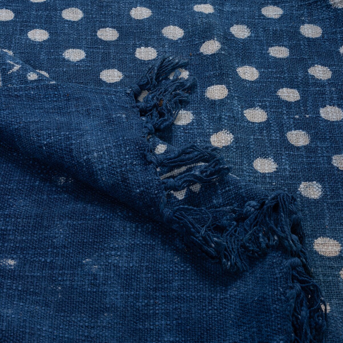 Blue Hand Block Polka Dots Print Cotton Throws for Sofas and Home Decor