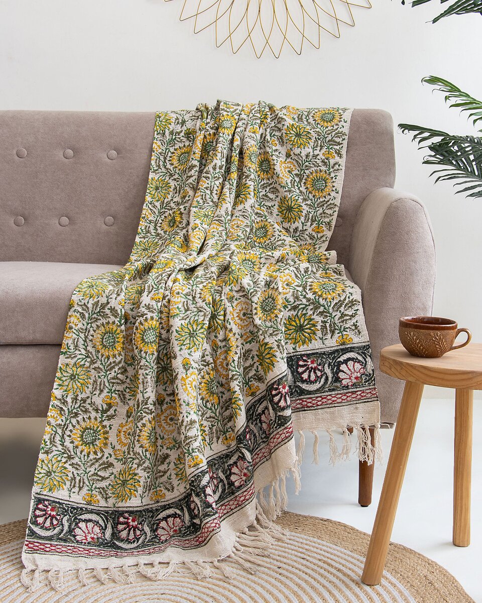 Multicolor Sun Flower Print Throw Blanket For Living Room Decor