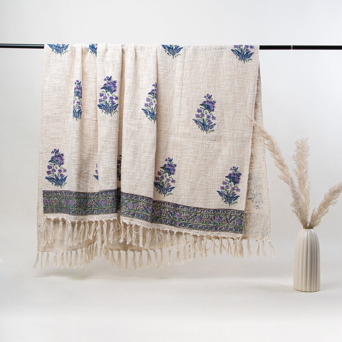 Purple Cotton Stylish Floral Print Throw For Home Decor Items