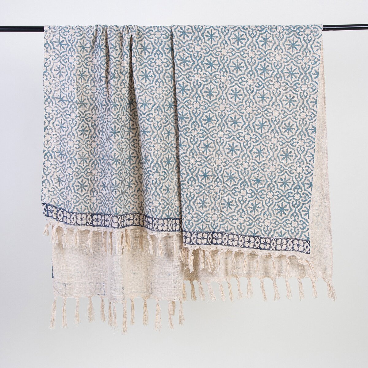 Blue Geometrical Design Hand Blockprinted Sofa Throws