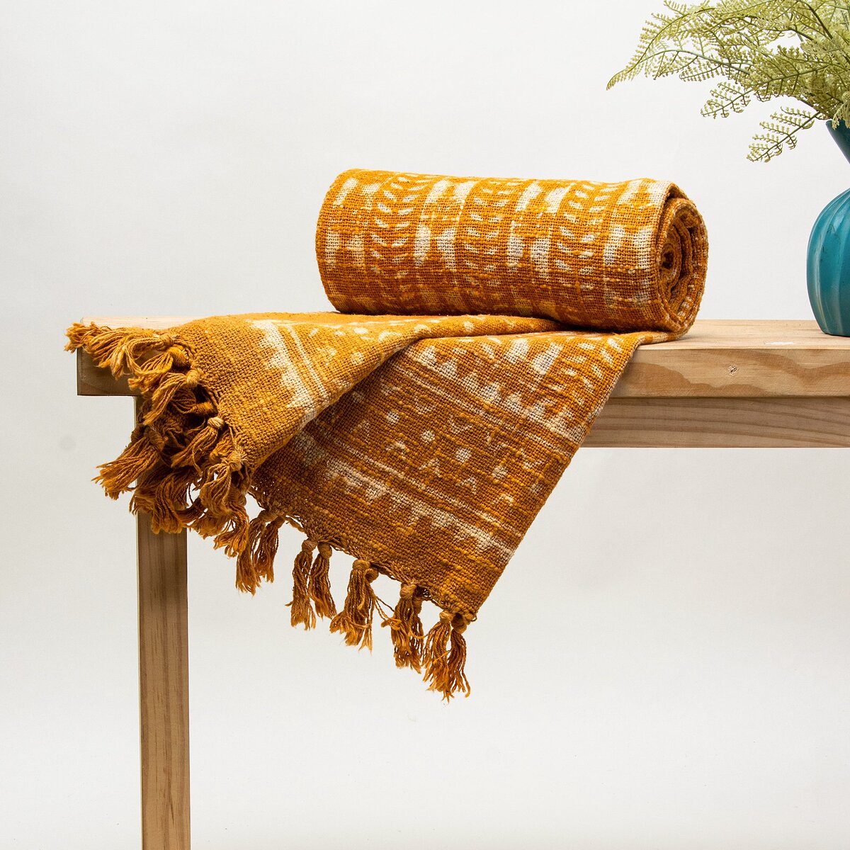 Premium Orange Stripes Block Print Cotton Throws For Sofas