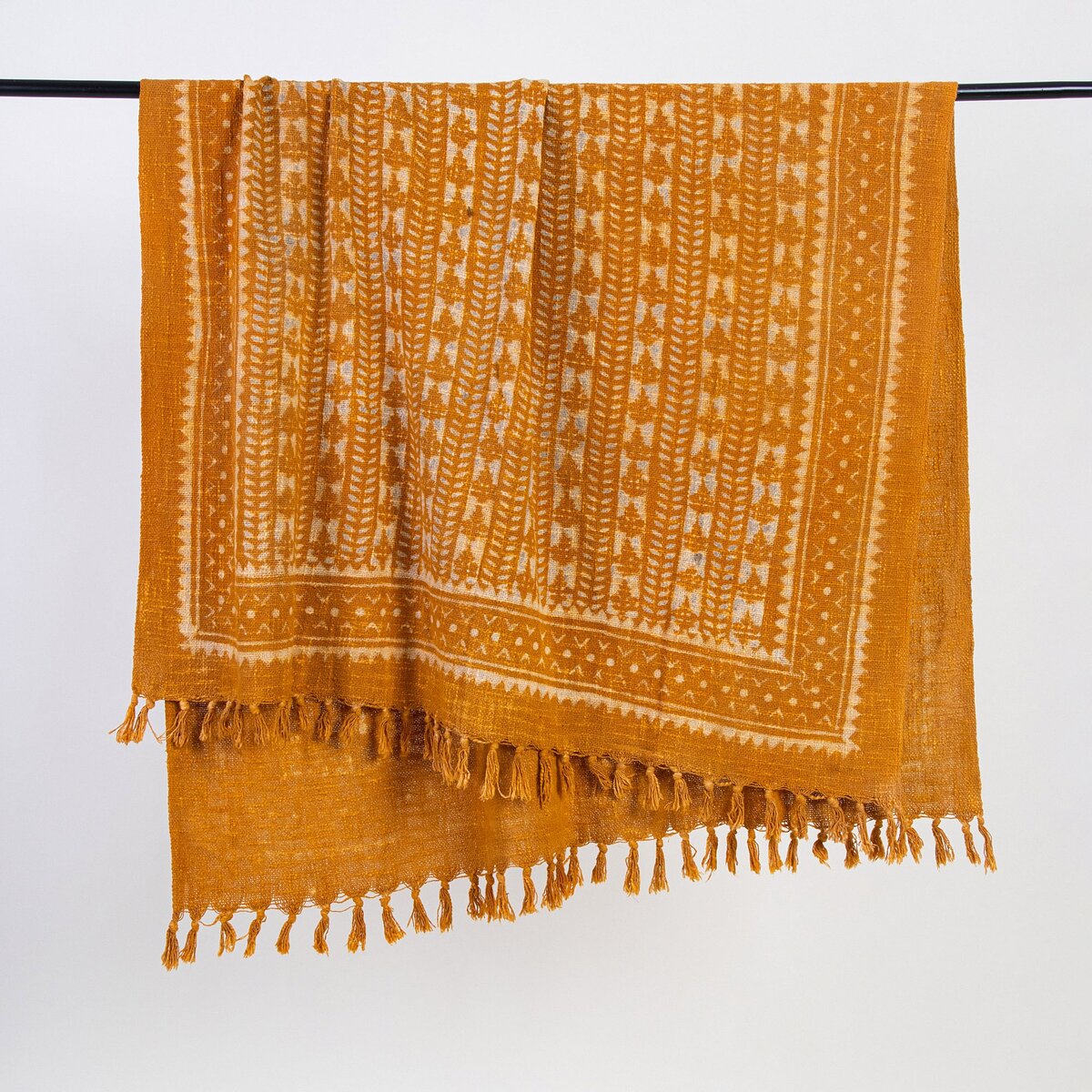 Premium Orange Stripes Block Print Cotton Throws For Sofas