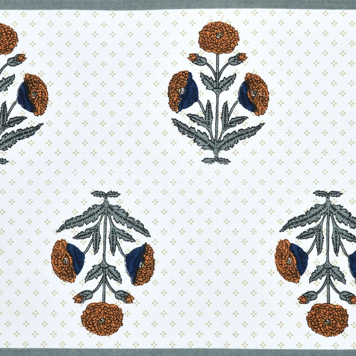 Cotton Handblock Printed Canvas Cotton Table Runner & Set Of 6 Mats with Gift Box