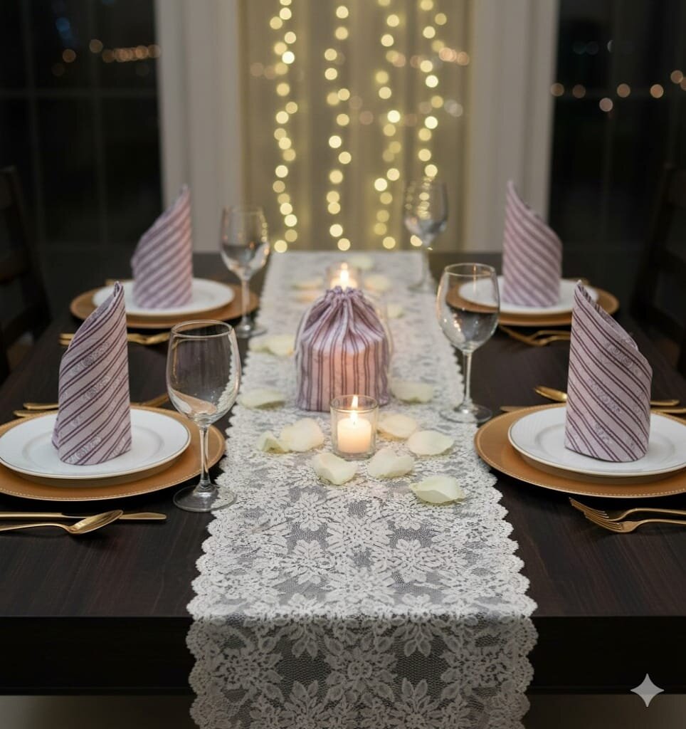 Drawstring bag with 6 hand block printed cotton table napkins