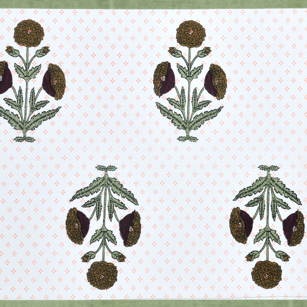 Handblock Printed Canvas Cotton Table Runner With Set Of 6 Mats