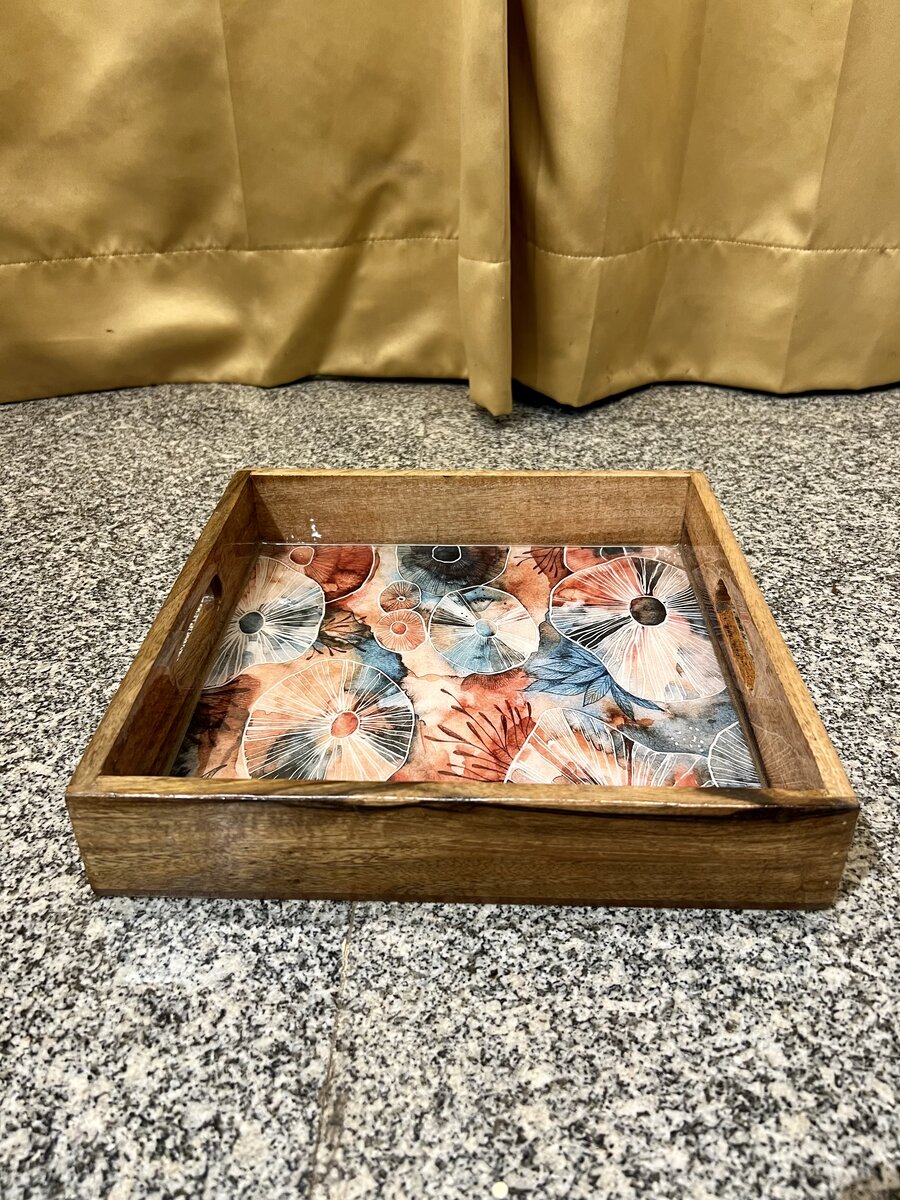 Handcrafted rectangular wood and epoxy resin serving platter