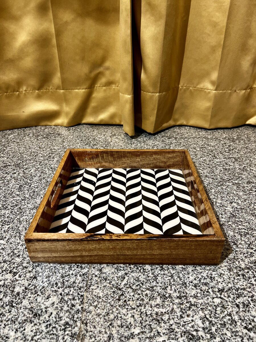Handcrafted rectangular wood and epoxy resin serving platter