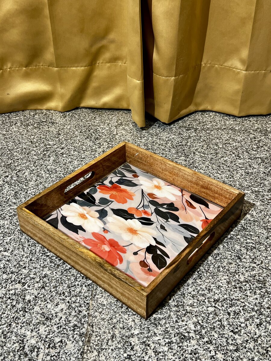 Handcrafted rectangular wood and epoxy resin serving platter
