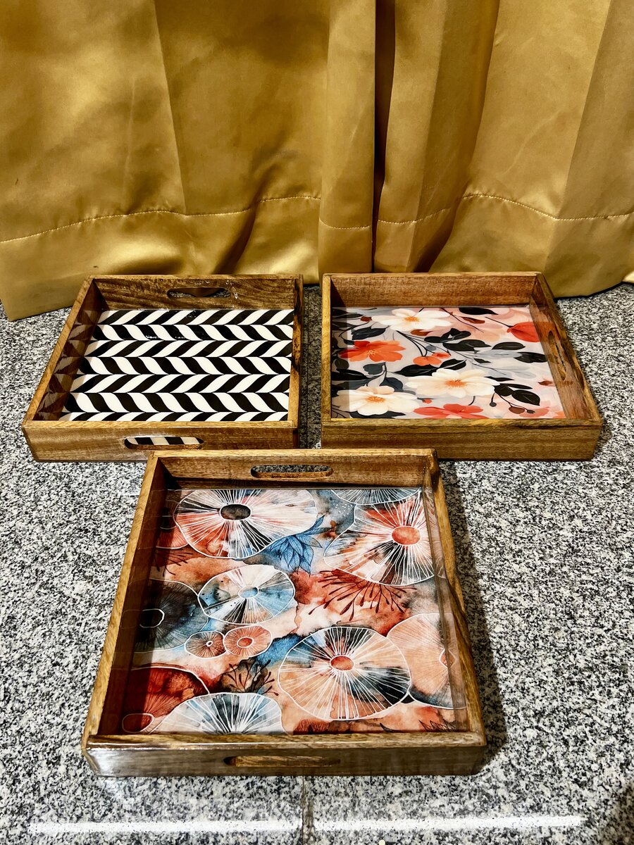 Handcrafted rectangular wood and epoxy resin serving platter
