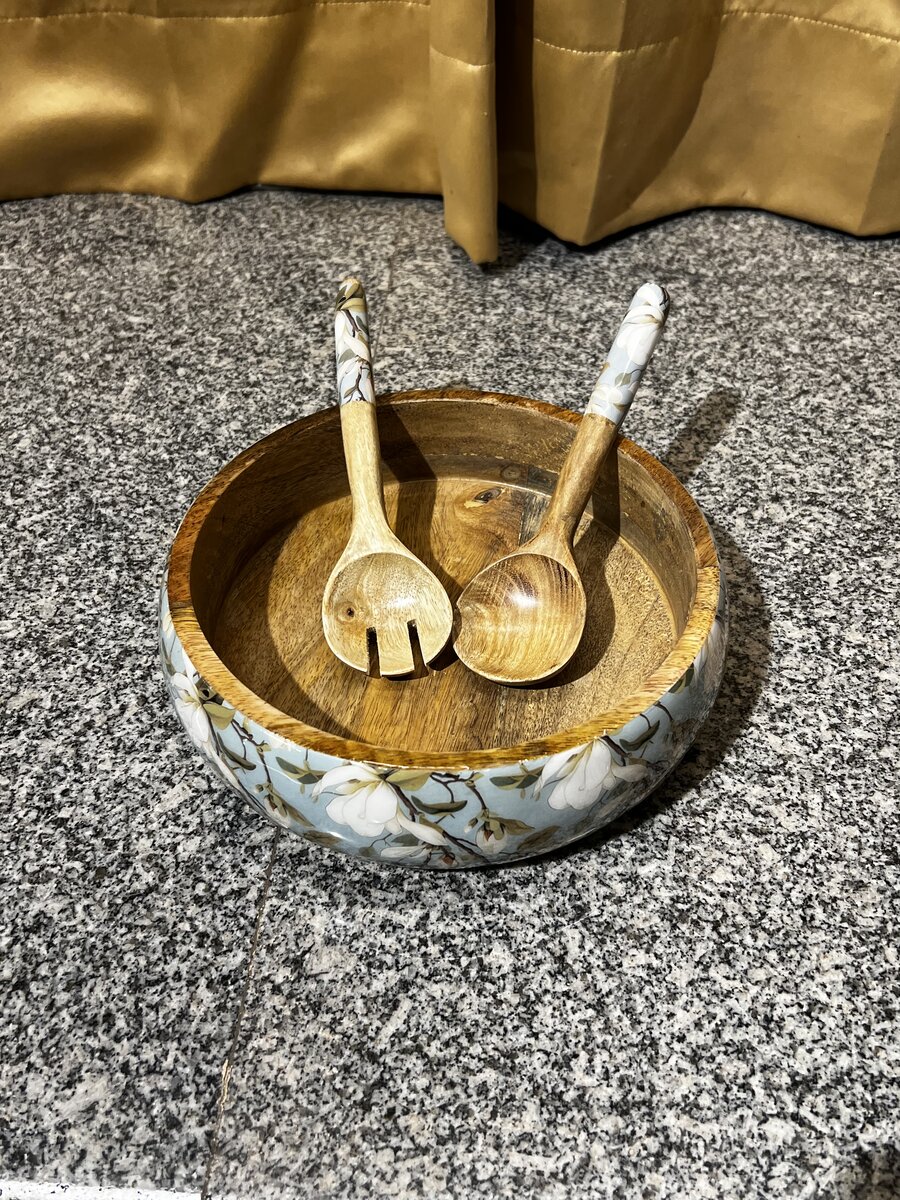 Handcrafted wood and epoxy resin salad bowl
